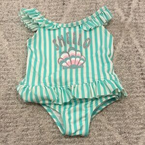 2/$15 Baby Aqua and White Striped One Piece Swimsuit